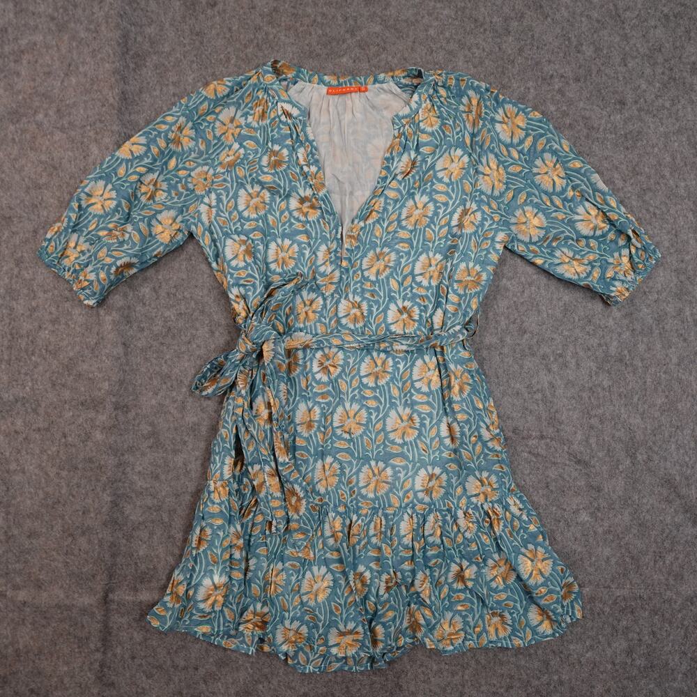 Oliphant Dress Womens Small Haveli Mini Ruffle Hem Puff Sleeve Cotton Feminine - Picture 2 of 10